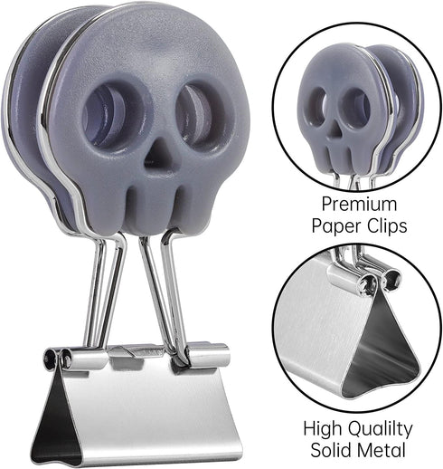 Skull Shape Medium Paper Clips, Easy Grip Binder Clips, Assorted Color, 10 Pcs/Set School Office Supplies