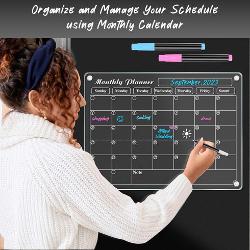 DIYMAG Magnetic Acrylic Dry Erase Calendar for Fridge, Clear Monthly Planner Menu with 3 Highlight Markers,