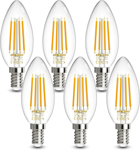 DiCUNO E12 Candelabra Bulb 60 Watt Equivalent, Warm White 2700K, 4W E12