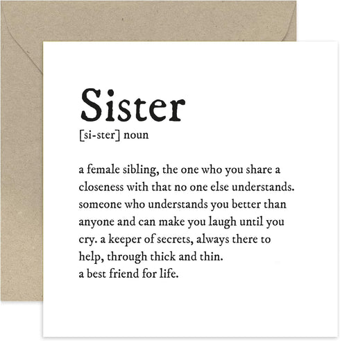 Old English Co. Sister Definition Card for Her - Sweet and Funny