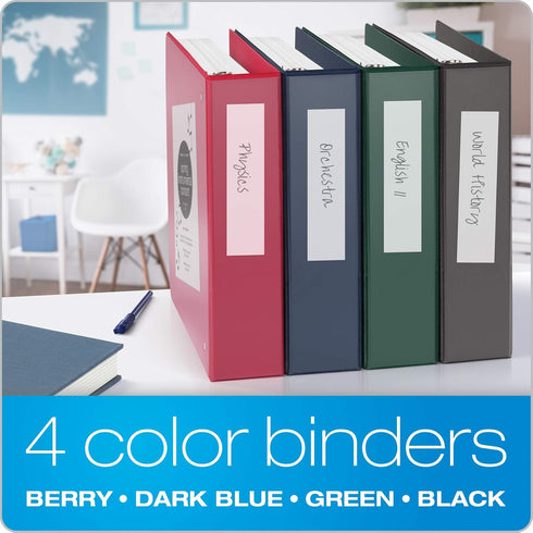 Cardinal 3 Ring Binders, Durable 2 Inch Binder with Round Rings, Holds 475 Sheets, ClearVue Covers, 4 Pack