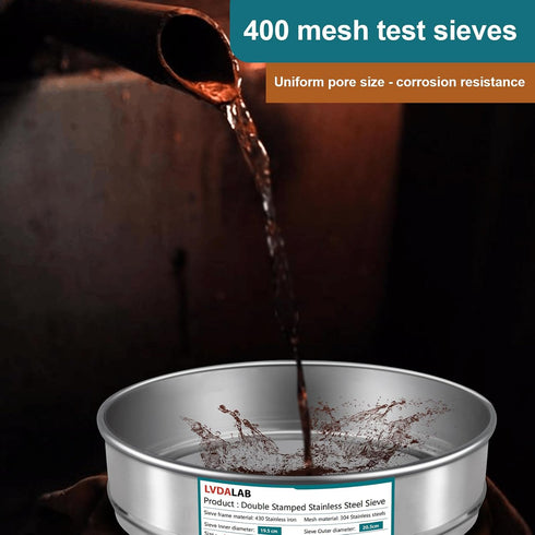 LVDALAB 304 400 (0.038mm) 7.9Inch(20cm) Stainless Steel Mesh Lab Sieve, Mesh Aperture Test Sieve, Diameter Economy