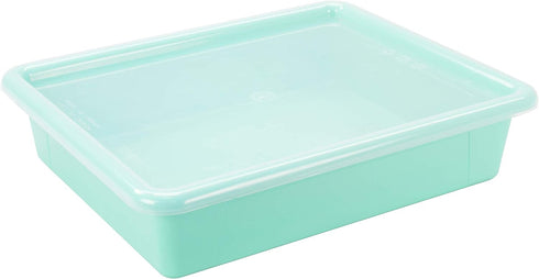 Storex Letter Size Flat Storage Tray, Organizer Bin with Non-Snap Lid for Classroom, Office, Home, Teal, 5-Pack