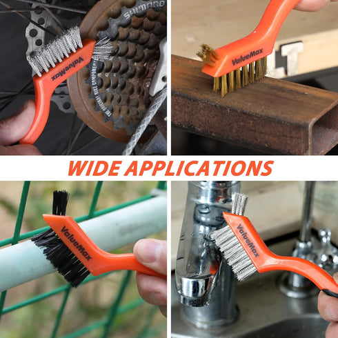 ValueMax Wire Brush Set, 8Pcs Stainless Steel/Brass/Nylon Bristles, Heavy Duty Scratch Brush with Beechwood Handle