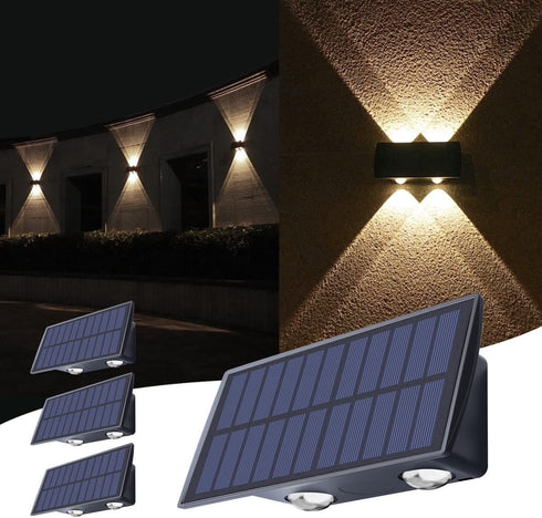 Solar Wall Lights Up and Down Solar Deck Lights Outdoor Waterproof Dusk