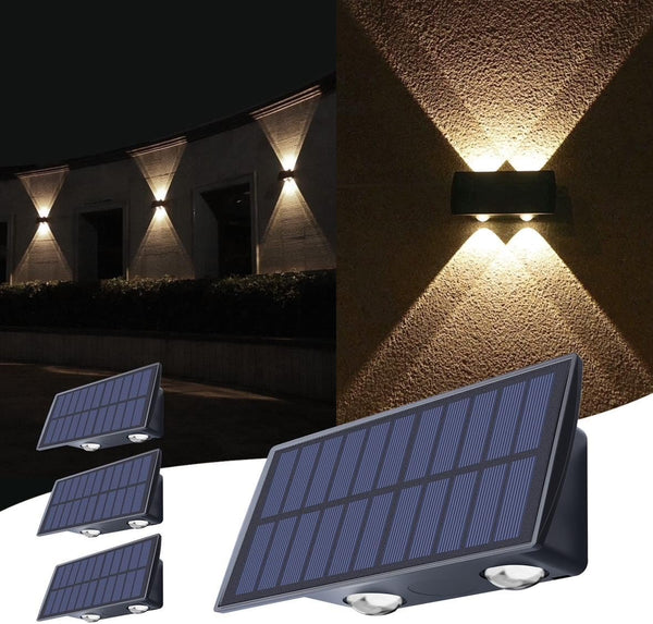 Solar Wall Lights Up and Down Solar Deck Lights Outdoor Waterproof Dusk
