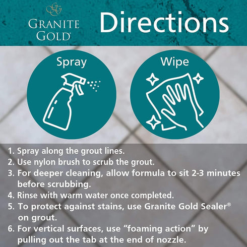 64 24 4 Granite Gold Grout Cleaner Spray with Brush for Stone, Ceramic, Glass & Colored Grout, Fluid Ounces + Fluid