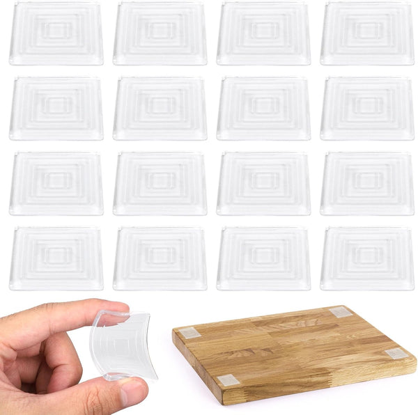 Fukaisu 16pcs Anti-Slip Cutting Board Feet, 1.6in Non-Slip Square Self-Adhesive Silicone Pads, Reusable