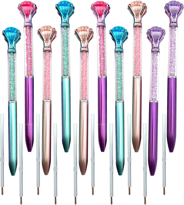 Diamond Pens Pack of 10, Big Crystal Diamond Ballpoint Pens, Retractable Metal Quicksand Pens for Office Supplies