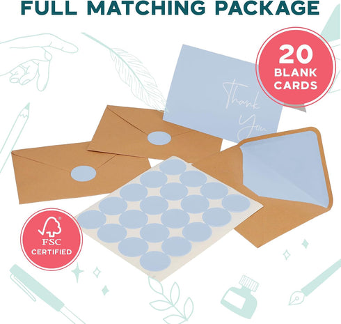 50 Pack 3.5x5 Inch Set VNS Creations Thank You Cards With Envelopes, Stickers, Blank Thank You Notes - Bulk Box Notes