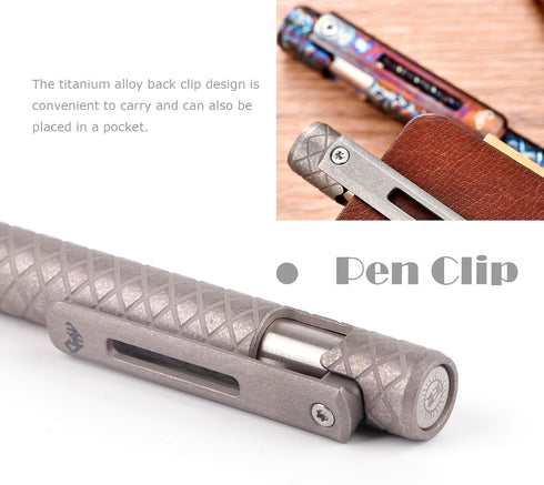 Titanium Ballpoint EDC Pen with Clip - Refillable Writing Pen for Everyday Carry