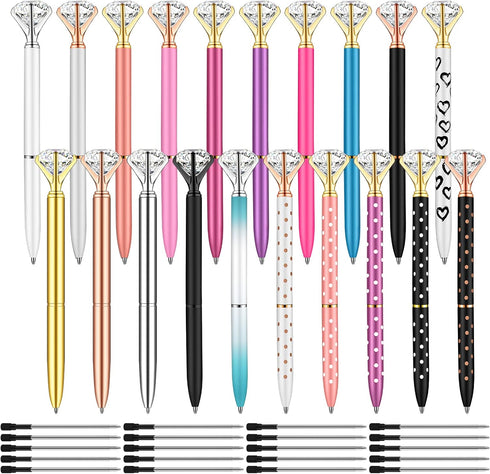 PASISIBICK 20 Pieces Diamond Pens - Cute Ballpoint Crystal Diamond Pens for Women Wedding Decor with 20 Refills (20