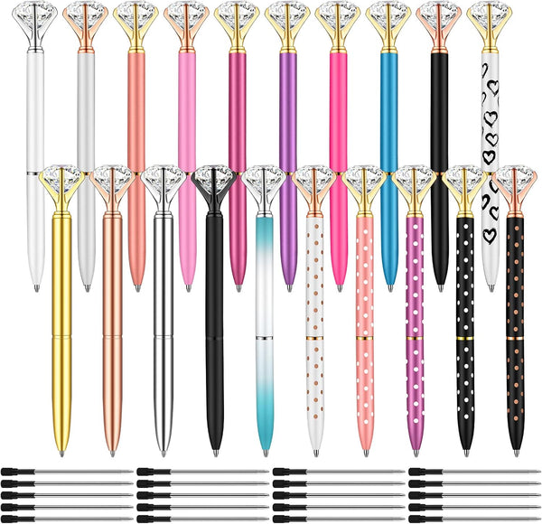 PASISIBICK 20 Pieces Diamond Pens - Cute Ballpoint Crystal Diamond Pens for Women Wedding Decor with 20 Refills (20