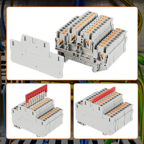 DIN Rail Terminal Block Twin Spring Terminal Connectors Push in Type PT Screwless Wiring Connector with 10 Covers and 6
