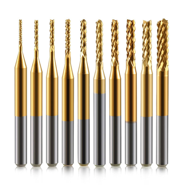 End Mill Sets, 10Pcs Titanium Coat End Mill, 1/8" Shank Micro Engraving Bits for CNC Router