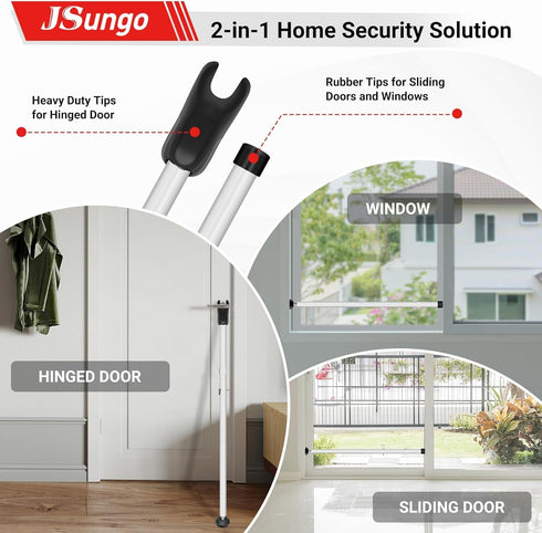 2-in-1 Jammer Jammer 1 Pack JSungo Sliding Door Security Bar, Upgrade Door Stoppers Security, Heavy-Duty Door Door