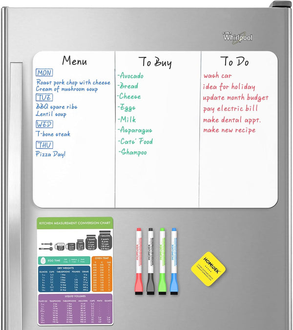 Magnetic Dry Erase Board, Small Fridge Whiteboard - Flexible Refrigerator Magnet with Kitchen Conversion Chart, 20 x 13