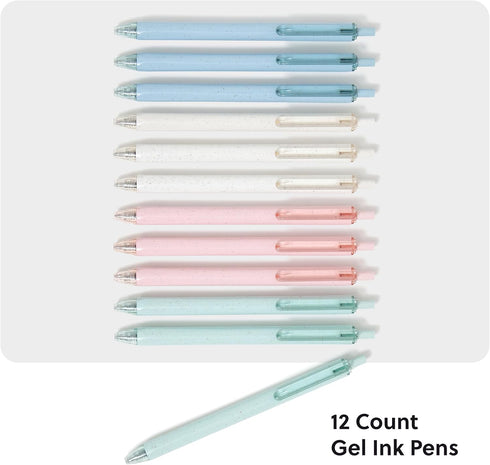U Brands U-Eco Recycled Gel Click Pens, Set of 12, Pastel Speckle, Medium Point, Black Ink