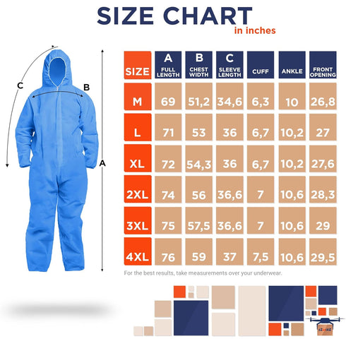 Blue Disposable Coveralls with Hood, XXL, 1 Pack 50 GSM PP Painters Suit Disposable