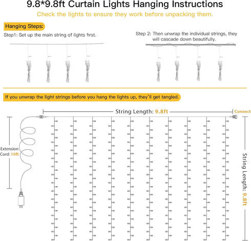 300 9.8x9.8ft suddus Curtain Lights for Bedroom, Led Curtain Lights for Backdrop, Curtain String Lights for Christmas