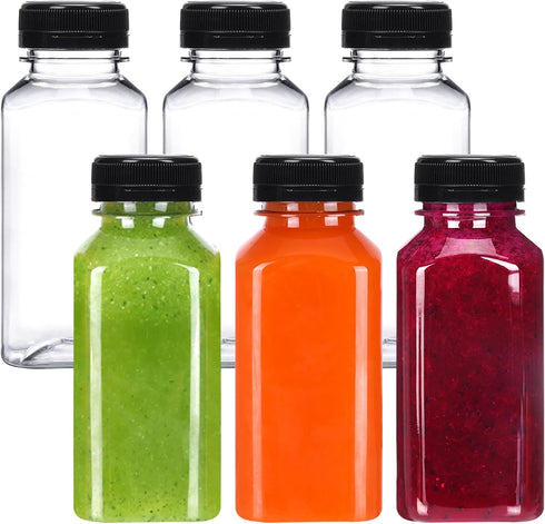 Moretoes 6pcs 8oz Plastic Juice Bottles with Caps, Clear Empty Reusable Water