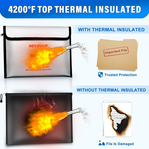 4200F 9.8 6.5" Set Fireproof Money Bag - Heat Insulated, x Small Fireproof Document Bags with Waterproof Zipper, Fire