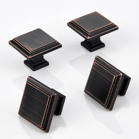 Square Knobs - 10 Pack, 1.3 Inch Oil Rubbed Bronze Vintage Cabinet Pulls for Furniture and Kitchen