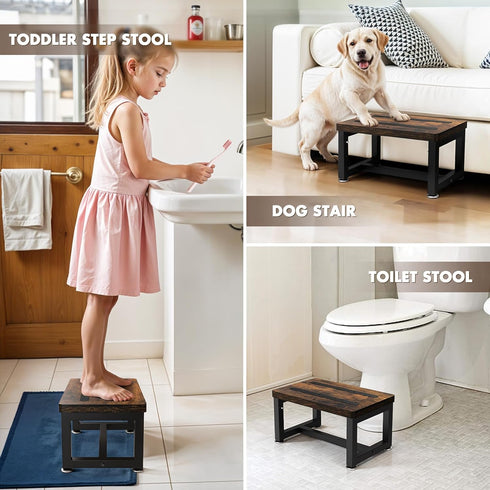 NomNest Step Stool, Height-Adjustable Wooden Step Ladder Metal Foot Stool Small Kitchen Stool Helper for Toddler