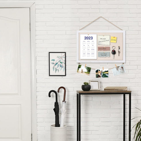 Miratino Cork Board Bulletin Board 16"x11" White Linen with Frame Pin Board Vision Board for Home Kitchen School Office