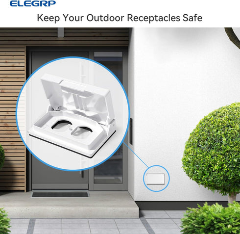 ELEGRP Horizontal Outdoor Cover for Duplex Receptacles, Weatherproof Wall Plate, 1-Gang, White