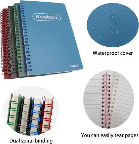 Spiral Notebook Set of 4, A5 College Ruled Lined Journal, 5.7'' x 8.3'', 80 Sheets Per Notebook, Writing Journals for