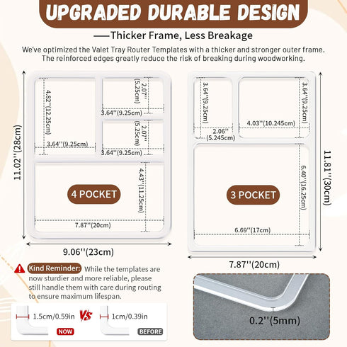2 3 4 0.2'' Xuhal Pcs Valet Tray Router Templates for Woodworking and Pocket Rectangle Clear Acrylic Router Template