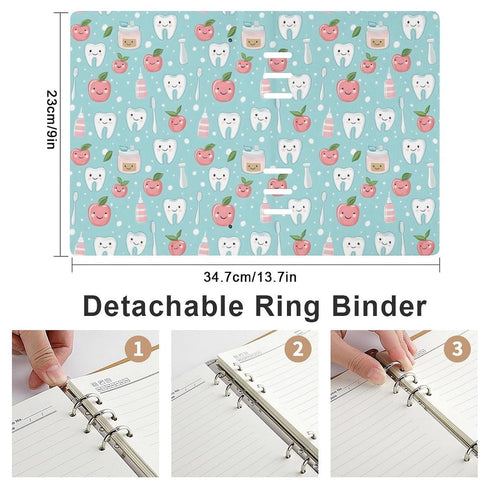 A5 90 Nevjipu College Ruled Notebooks for School - Cute Toothbrush Teeth Print Pu Leather Travel Lined Book Journal