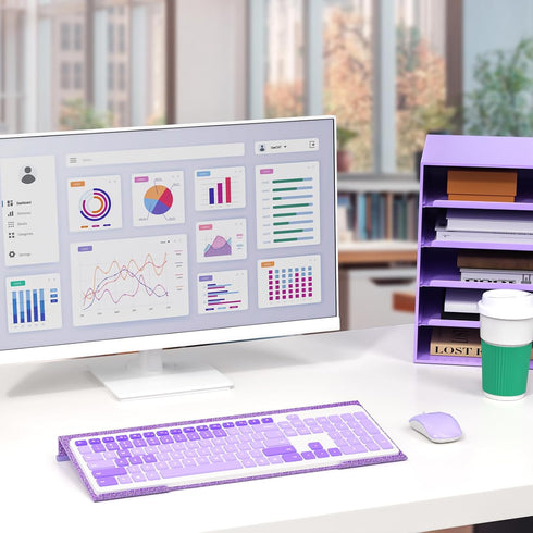 Rulyyo 17 Inch Ergonomic Computer Keyboard Stand - Glitter Purple Acrylic Keyboard Riser for Desk Tilted Keyboard