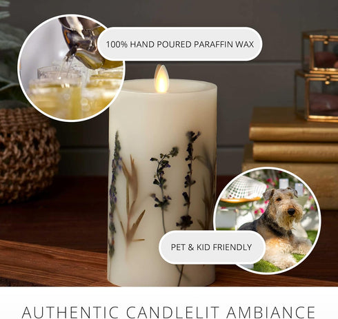 3.25" 4.5" Luminara Realistic Artificial Moving Flame Pillar Candle with Lavender & Rosemary Inclusion - Moving Flame