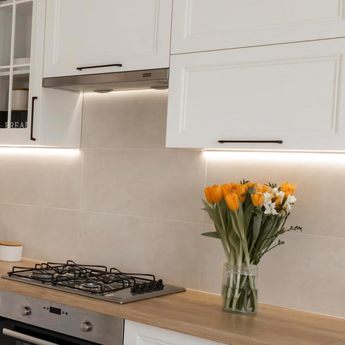 18 690 3000K 120V Maxxima in. Hardwired LED Under Cabinet Strip Light, Lumens, Warm White, Kitchen and Living Room