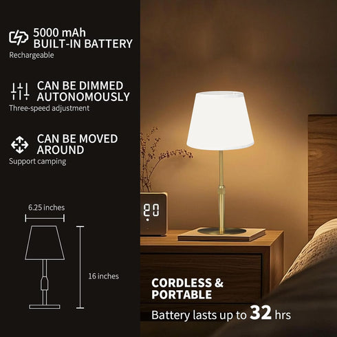 5000mAh 16 Cordless Table Lamp, Adjustable Height Battery Operated Desk Lamp with Remote, Rechargeable Light RGB Colors