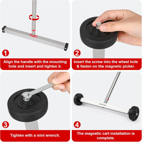 17" Handle,10Lb Tray,15Lb Pen,3Pcs Set TOOLEAGUE Rolling Magnetic Sweeper with Wheels,Telescoping Adjustable Capacity