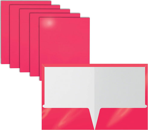 Better Office Products 2 Pocket Glossy Laminated Hot Pink Paper Folders, Letter Size, 25 Pack
