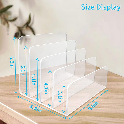 Clear Acrylic File Organizer, 4 Sections File Holder Sorter for Office Desk, Mail Letter Book Electronics Makeup