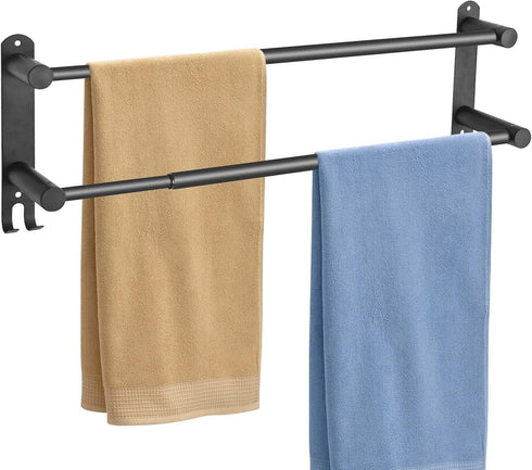KAHCNVN Double Towel Baradjustable16-28IN Matte Black Towel Racks for Bathroom, Stainless Steel Towel