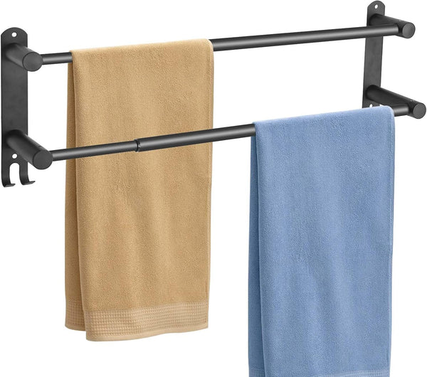 KAHCNVN Double Towel Baradjustable16-28IN Matte Black Towel Racks for Bathroom, Stainless Steel Towel