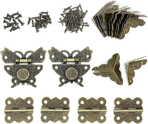 2 Sets Antique Wood Case Chest Box Hasp Latch Lock with Screws for Jewelry Box Decoration and Repair