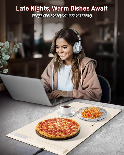 3 Settings Plate,Countertop Food Warming Mat - Fast & Full Surface Heating, Silicone Heat Pad with Adjustable