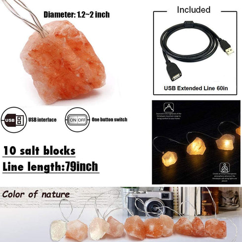 Himalayan Salt String Light with Rock,USB Fairy Lights Night Pink Salt Lamp ,Natural Hand Carved Himalayan Small String