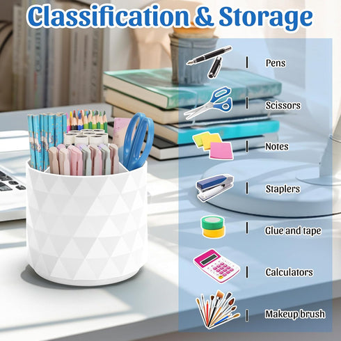 Desk Organizer, 360°Rotating Sparkling Diamond-like Pen Holder, 5 Compartments Storage Box for Office, School, Home