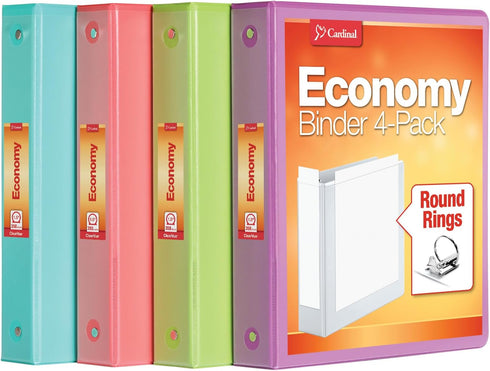 Cardinal 3 Ring Binders, 1.5 Inch Round Rings, Holds 350 Sheets, ClearVue Presentation View, 4 Pack