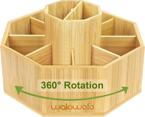 walowalo Bamboo Rotating Art Supply Organizer, Holds 800+ Pencils, Spinning Crayon Marker Pen Holder for Desk, Office,