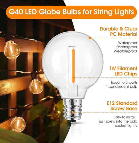 Mlambert G40 LED Replacement Light Bulbs for String Lights, Dimmable E12 Base Shatterproof Bulbs, 1W Equal to 5W, Amber