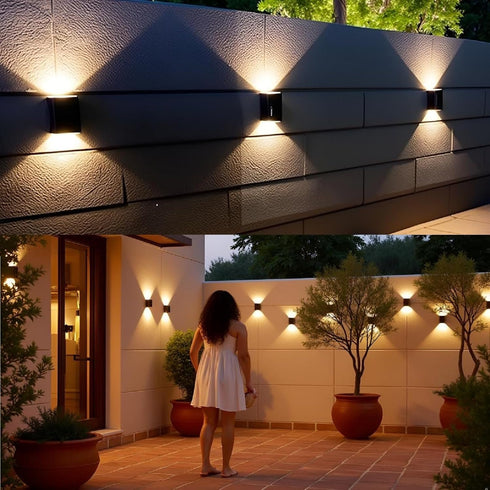 4 Pack,Illuminate IP65 ASLIDECOR Solar Wall Lights UP Down Outdoor Sunlight Sensor Lamp Waterproof LED Modern Deck